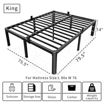14 Inch King Bed Frame with Rounded Corner & 4 Mattress Baffles, view 4