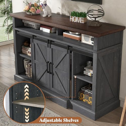 66" W Farmhouse TV Stand, Entertainment Center with Storage, Grey, view 5