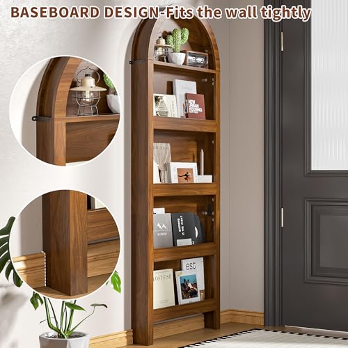 Behind The Door Bookshelf, Arched Narrow Bookshelf, Walnut, view 6