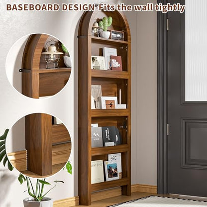 Behind The Door Bookshelf, Arched Narrow Bookshelf, Walnut, view 6