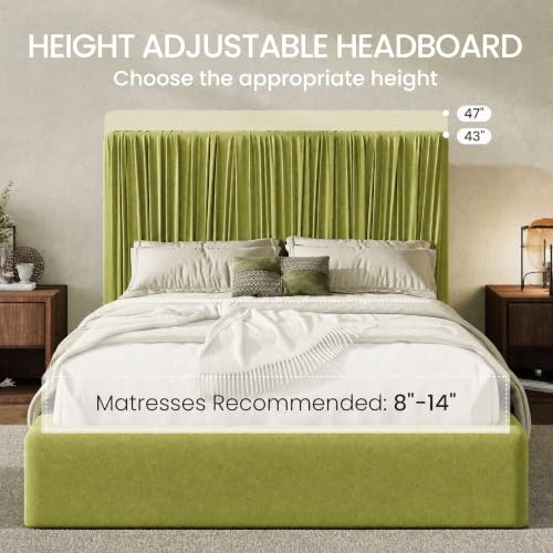 Queen Size Artisanal Pleated Velvet Bed Frame with Adjustable Headboard, view 6