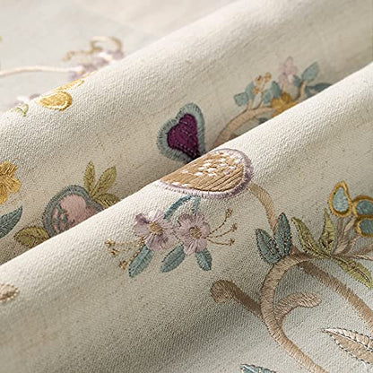 Floral Embroidered Pattern Kitchen Valances for Windows, Linen Rod Pocket Curtains Valance for Living Room, 52 Inch Wide by 18 Inch Long, One Panel