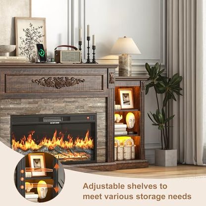 Farmhouse Fireplace with Mantel, 85" W 37.6" H TV Stand for 95" TV, Brown, view 8