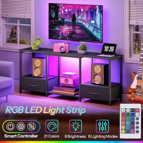 LED TV Stand with Storage, LED Entertainment Center with Open Shelves and Drawer, view 5
