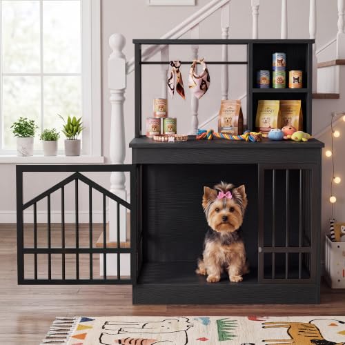 Dog Crate Furniture, Wooden Dog Kennel for Small Breed, Black, view 3
