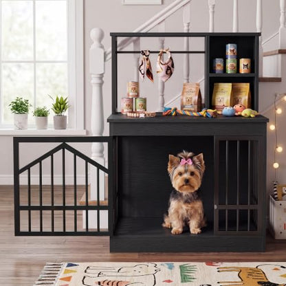 Dog Crate Furniture, Wooden Dog Kennel for Small Breed, Black, view 3