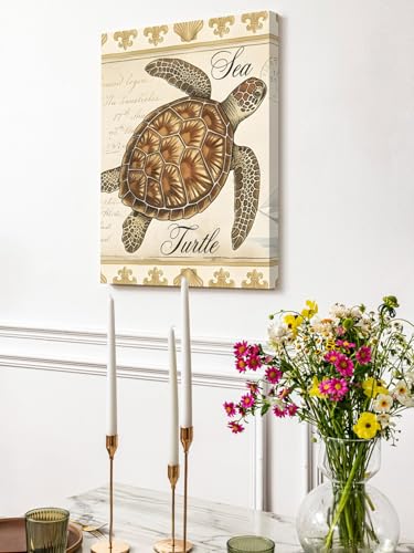 NuYeBiofx Summer Sea Turtle Shell Canvas Wall Art Prints,40"x28" Framed Picture Artwork Vintage Nautical Sailboat Printed Canvas Oil Painting for Living Room Bedroom Office,Ready to Hang
