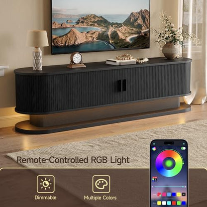 70" TV Stand up to 80 Inch with LED Lights and Power Outlet, Black, view 5