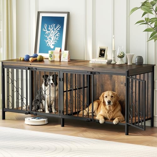 71" Double Dog Crate with Elevated Legs, Brown, view 2