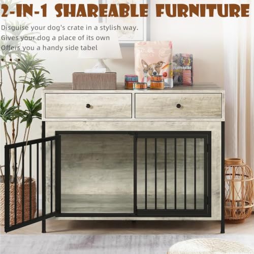 44 Inch Large Dog Crate Furniture with 2 Storage Drawers, view 7
