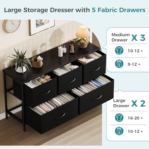 5 Drawer Black Dresser for Bedroom, Closet Chest Organizer Furniture, view 5