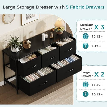 5 Drawer Black Dresser for Bedroom, Closet Chest Organizer Furniture, view 5
