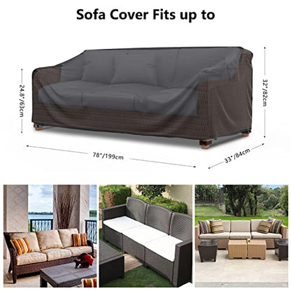 Heavy Duty Patio Sofa Cover Waterproof, 3-Seater Outdoor Sofa Loveseat Cover, Outdoor Patio Furniture Cover with Air Vent and Handles, 78" W×33" D×32" H, Black
