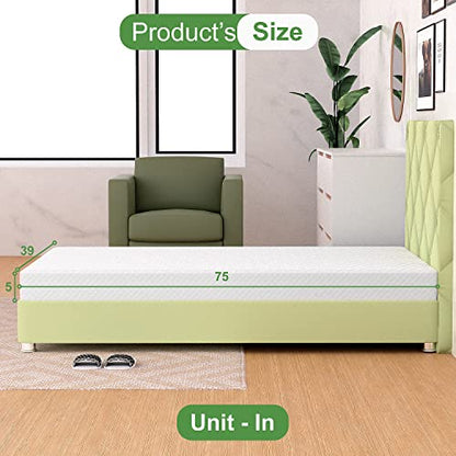 | 5 Inch Twin Mattress | Medium Firm | Gel Memory Foam Mattress | White | Bed in a Box, CertiPUR-US Certified | Pressure Relief, Cooling Ventilated Foam | Washable Removable Cover