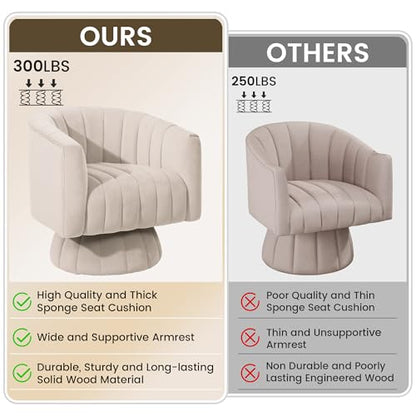 Swivel Accent Chair with Armrest, Mid Century 360 Degree Swivel Barrel Chair Overstuffed Tufted Velvet, Ideal for Living Room, Bedroom, Reading Room, Beige