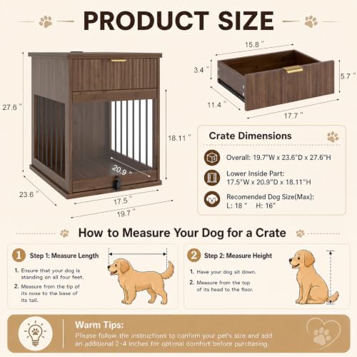 27.6" W Dog Crate Furniture, Wooden Indoor Dog Kennel with Charging Station, view 4