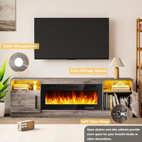 Modern 70" Black Wooden TV Stand for Living Room – LED Lights, view 3