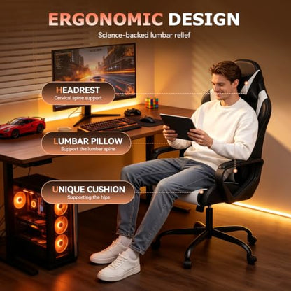 Ergonomic Gaming Chair for Adults, Video Game Chair, White, view 6