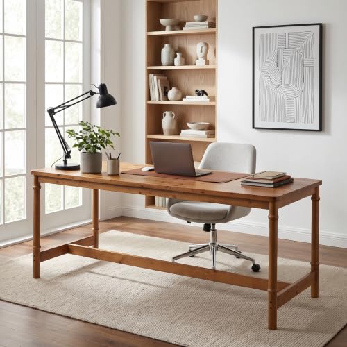 70.87" Extra Long Wood Desk, Farmhouse Style Solid Wood Desk, view 8