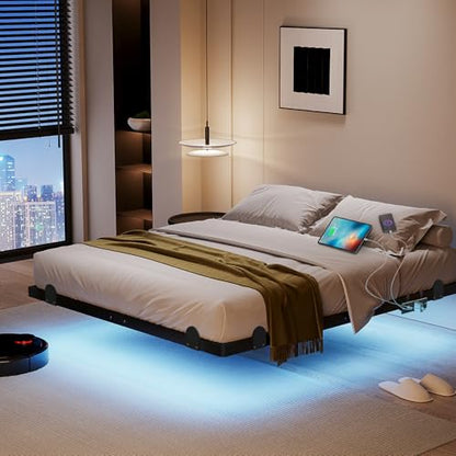 qimamo 14 Inch Floating King Bed Frame with Smart LED Lights and Charging, view 2