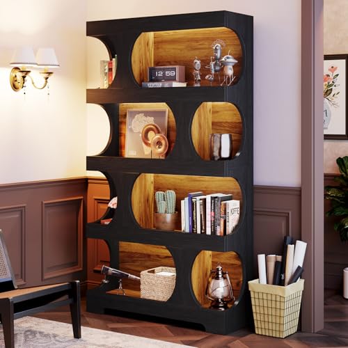 71" Tall Bookcase, 4-Tier S-Shaped Bookshelf, Wood Decorative Storage Shelving, view 5
