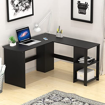51 x 51 Inches L-Shaped Home Office Wood Corner Desk wtih Storage, Black