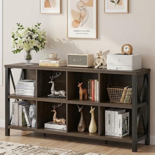 8 Cube Storage Organizer Bookshelf, 62 Inch Wood Horizontal Bookcase, view 2