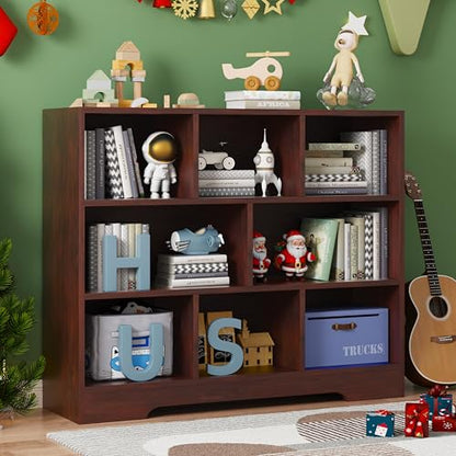 Book Shelf, 8 Cubes Storage Organizer, 3-Tier Open Shelf Wooden Bookcase, Freestanding Cherry Bookshelf Cube Shelf for Bedroom, Living Room, Home Office