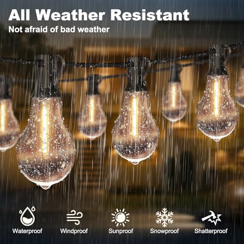 100FT Outdoor String Lights Waterproof with 64+4 Bulbs (1.5FT Bulbs Spacing), Remote & Dimmer, Commercial Patio String Lights with 3 Mode Light & Timing, 100PC Mounting Ties for Outside