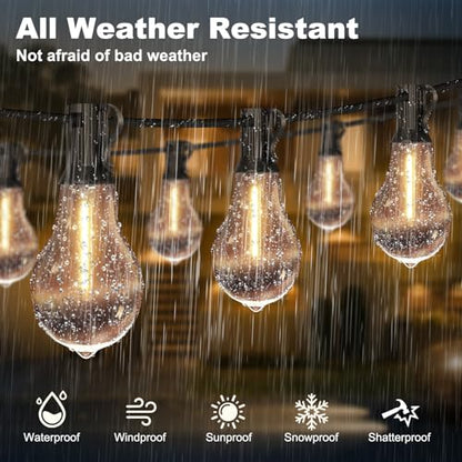 100FT Outdoor String Lights Waterproof with 64+4 Bulbs (1.5FT Bulbs Spacing), Remote & Dimmer, Commercial Patio String Lights with 3 Mode Light & Timing, 100PC Mounting Ties for Outside
