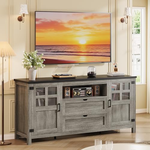 66'' Farmhouse Tv Stand for 55-75 Inch, TV Console with Storage, view 2