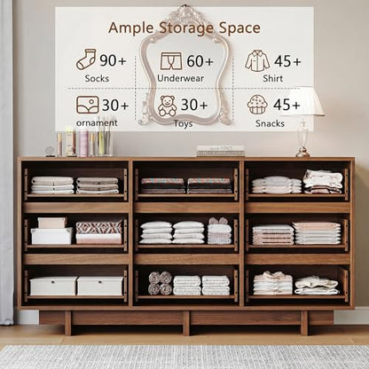 Walnut Dresser for Bedroom, 59in Modern 9 Drawer Chest of Drawers, view 7