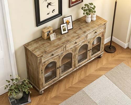 59"Solid Wood Sideboard Buffet Cabinet,Credenza Storage with Drawers, view 5