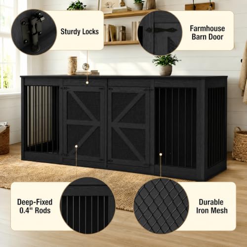 94.5'' Double Dog Crate, Dog Kennel Furniture, TV Stand, Black, view 5