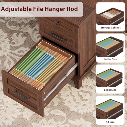 60 Inch Farmhouse Computer Desk with Charging Station & File Cabinet, view 6