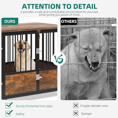 Dog Crate Furniture with Wheels & Double-Doors, Rustic Brown, view 8