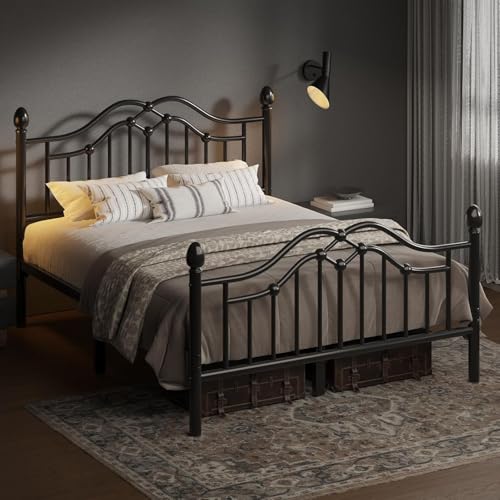 Full Metal Bed Frame with Classical Headboard and Footboard, Black, view 2