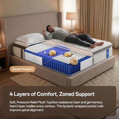 Queen Size Mattress,12 Inch Hybrid Queen Mattress in a Box with Memory Foam and Zoned Support Spring,Motion Isolation,Medium Firm,CertiPUR-US.