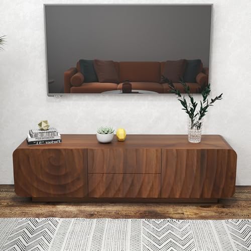 58" TV Stand with Storage, Spiral Wave Media Console with Drawers and Doors, view 5
