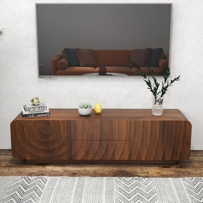 58" TV Stand with Storage, Spiral Wave Media Console with Drawers and Doors, view 5