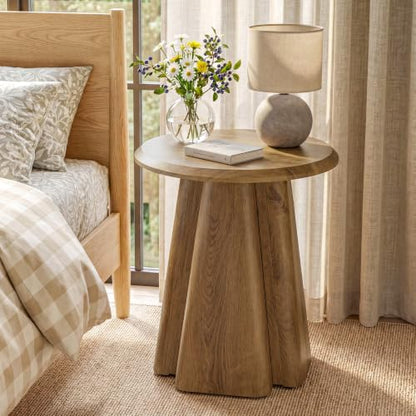 2pcs Round Nightstand with Pedestal Base | 23.6" Wooden Bedside Table with Sturdy Support for Bedroom