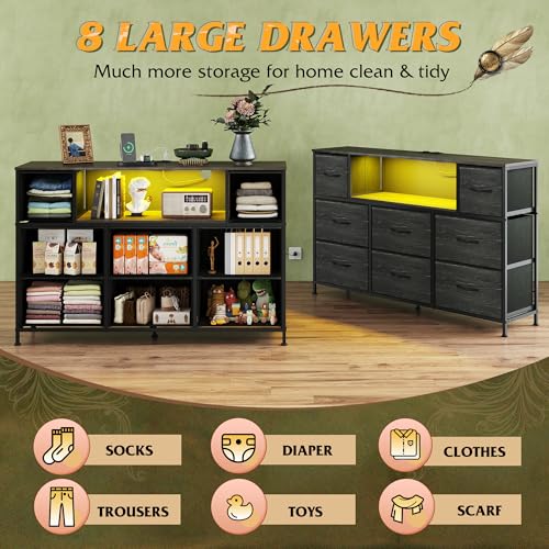 Dresser TV Stand for 55 Inch TV, 8 Drawers, LED, Black Wood Grain, view 6