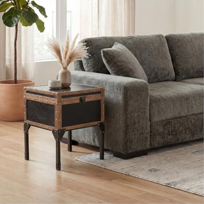Drifton Travel Trunk End Table - Transitional Design, Black Metal and Wood - Ideal for Living Room, Bedroom (CK3182)