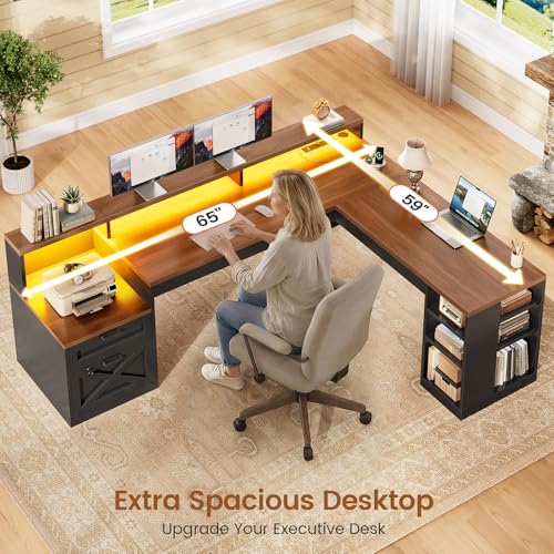 65"x59" L Shaped Desk with Lockable Drawers Storage for Home Office, view 7