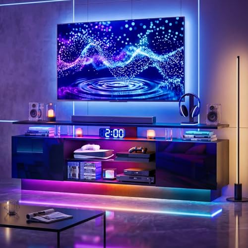 70” High-Glossy TV Stand with 2 Side Cabinets, view 2