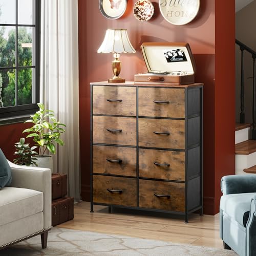 8 Drawer Fabric Dresser for Bedroom, Tall Storage Tower, Rustic Brown, view 3