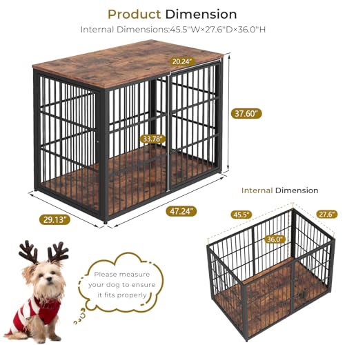 48" XXL Dog Crate Furniture, 3-Door Heavy Duty Indoor Kennel, Brown, view 8