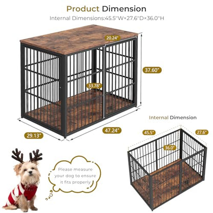 48" XXL Dog Crate Furniture, 3-Door Heavy Duty Indoor Kennel, Brown, view 8