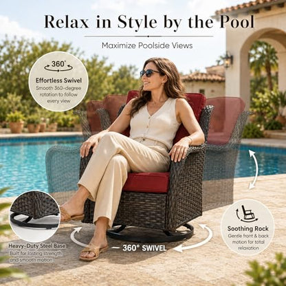 Outdoor Swivel Rocker PE Wicker Patio Chairs Set of 2, Rattan Rocking Chair Furniture Set