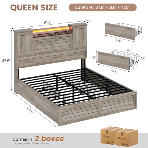 Queen Bed Frame with Headboard and Storage Cabinets, view 3